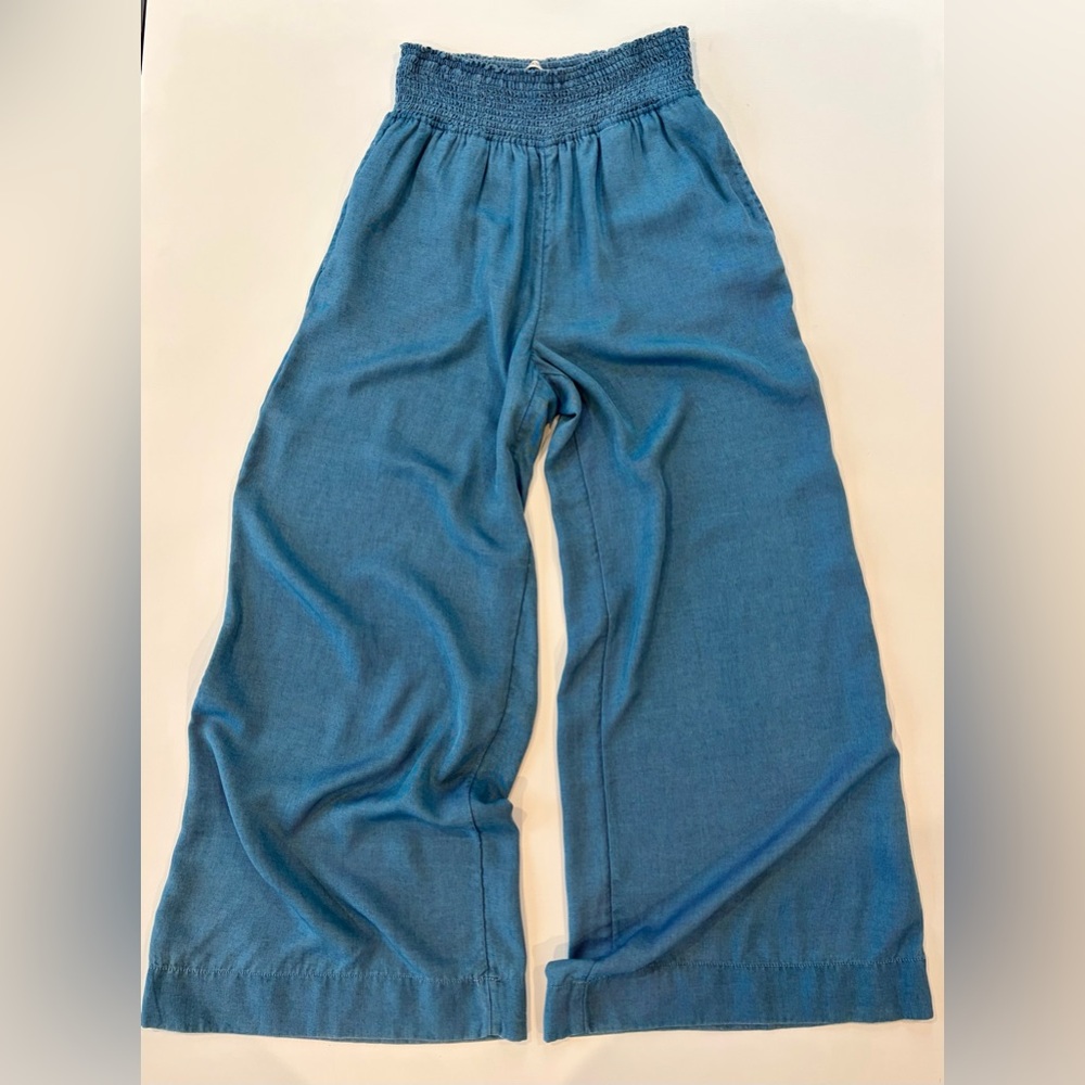 Joie 100% Lyocell Smocked High Waist Wide-Leg Pants in Denim Pockets Large